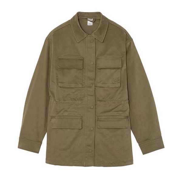 NWT PINK Victoria’s Secret Cargo Utility Jacket in Olive color. Large - Picture 5 of 6